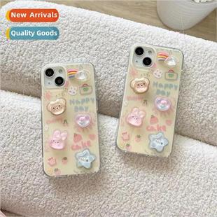 bear IPhone15 14ProMax Rainbow sided painted double thr hand