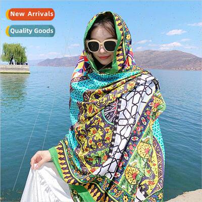 New green Yunnan travel sunscreen silk scarf female summer t