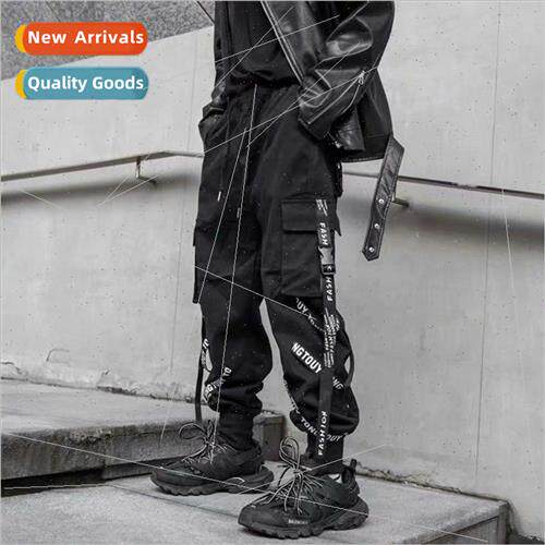 ins national pants men loose fluttering belt nine work pants