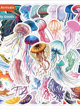 50 pcs colorful jellyfish stickers cute sea animals handbook