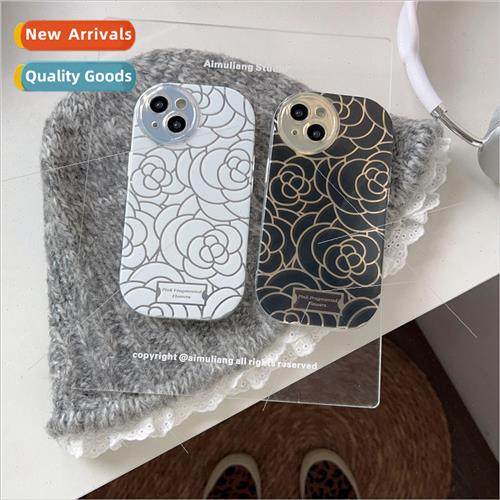 INS black and white lines rose 适用 iPhone 15 couple 13ProMa