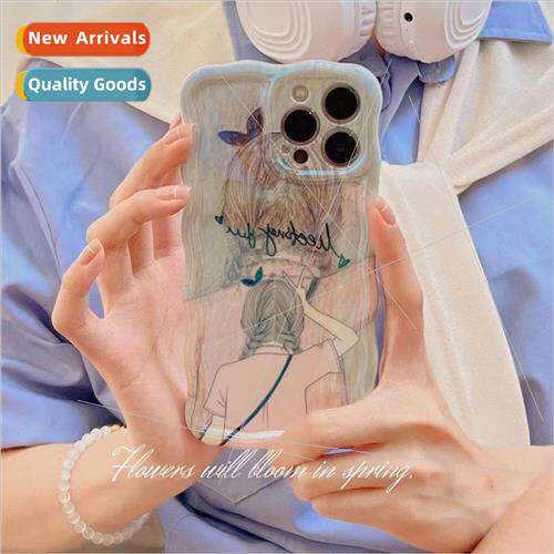 Hand-painted cartoon blue light Biehl girl 适用 iPhone 12 ca