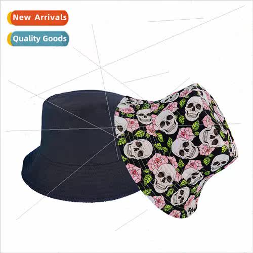 Skull print pattern fisherman hat tie-dye double-sided wear