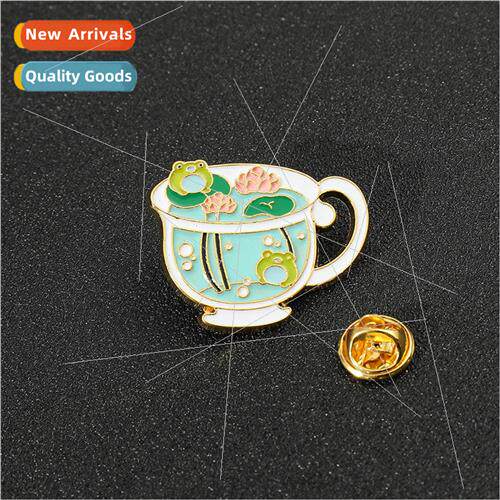Creative Cartoon Barking Metal Badge Frog Lotus Cup Brooch P