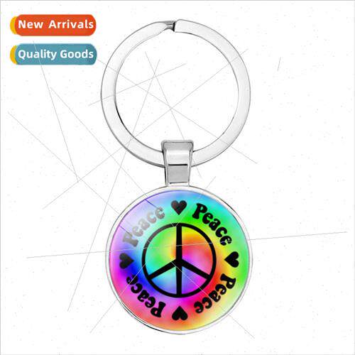 New accessories peace sign time gemstone keychain metal key