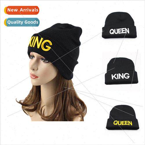 KING Embroidery Knit Hat QUEEN Couple Winter Womens Woolen H
