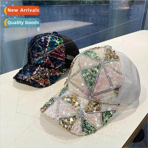 Hat female dazzle color sequins mesh cap duck tongue hat Kor