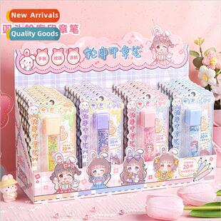 Folding sister stamp outline pen double-ended cartoon cute f