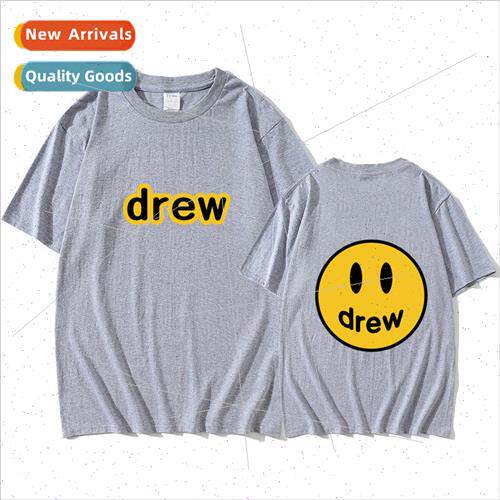 drew smiley T-shirt men and women couples cotton short-sleev