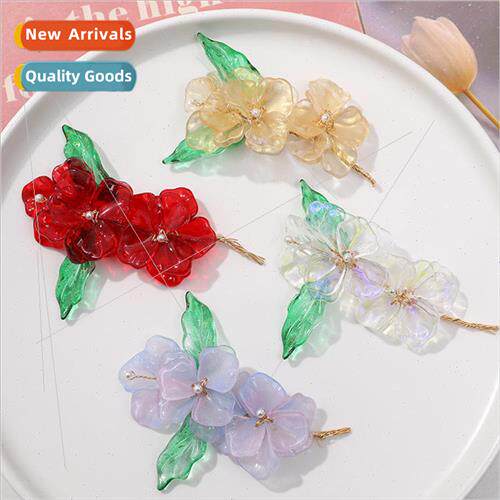 Ancient  hanfu headdress double flowers glazed petals bouque