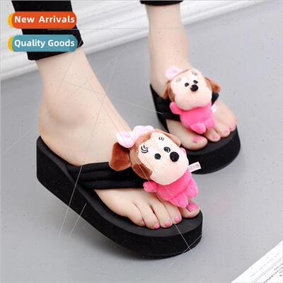 2020 new cartoon flip-flops female high-heeled Mickey thick
