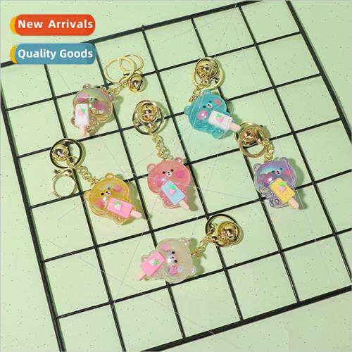 Cartoon glow-in-the-dark ice-cream bear keychain girls cute