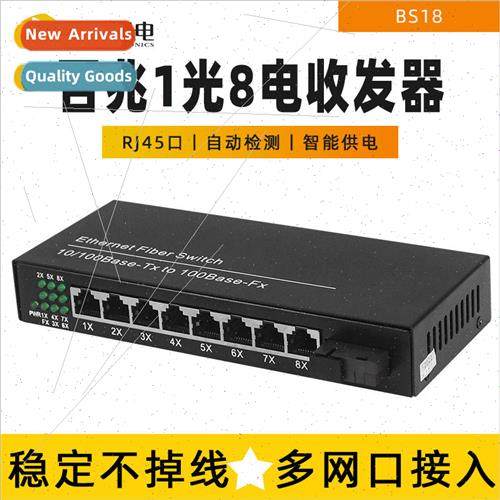 Fiber optic transceiver 1 optical 8 electrical port 100 mega