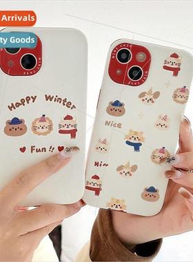 Cute Scarf Cat Bear 适用 iPhone 13P Couple 14/15ProMax Case