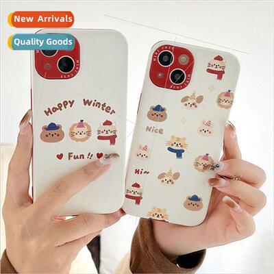 Cute Scarf Cat Bear 适用 iPhone 13P Couple 14/15ProMax Case
