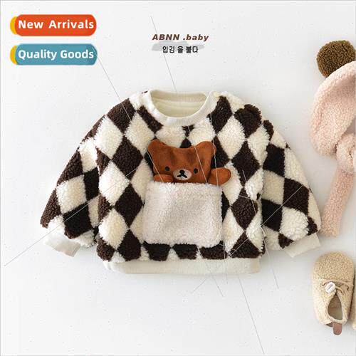 Baby autumn and winter lamb wool and cashmere hoodie boys an