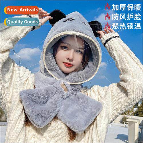 Bear hat female winter cute versatile warm plush hat gloves