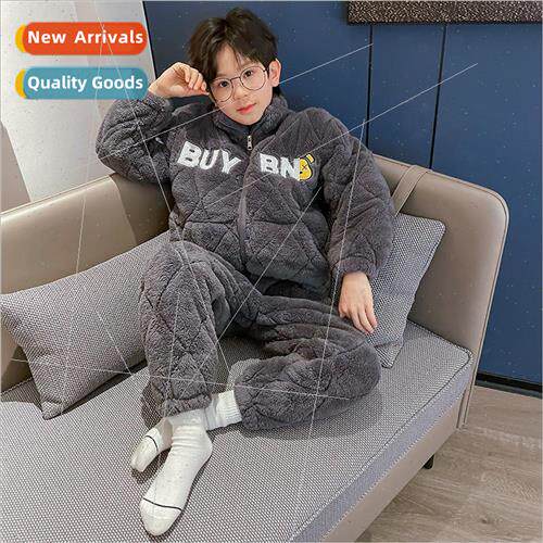 Childrens boys three-layer laminated cotton thickened pajama