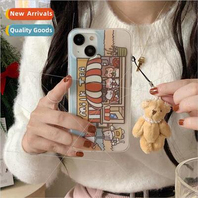 Cute Cat Milk Tea Shop Illustration 适用 iPhone 14 Niche 13