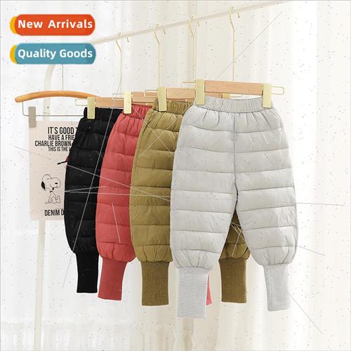2023 new childrens cotton pants boys and girls solid color d