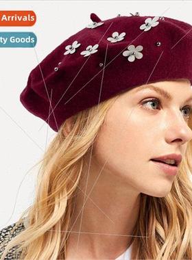 Autumn and winter  hat beaded flowers warm womens brimless k