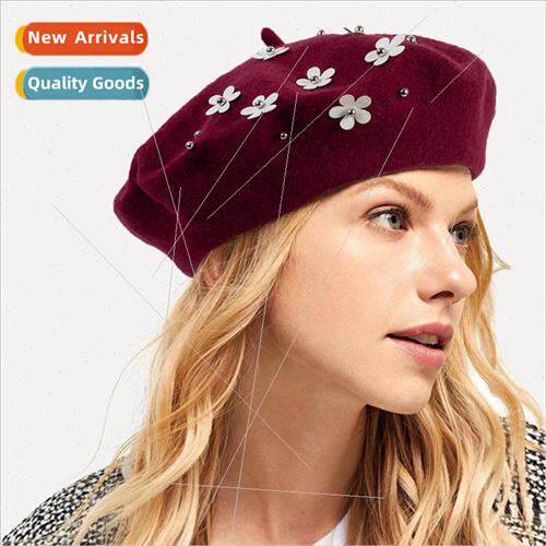 Autumn and winter  hat beaded flowers warm womens brimless k