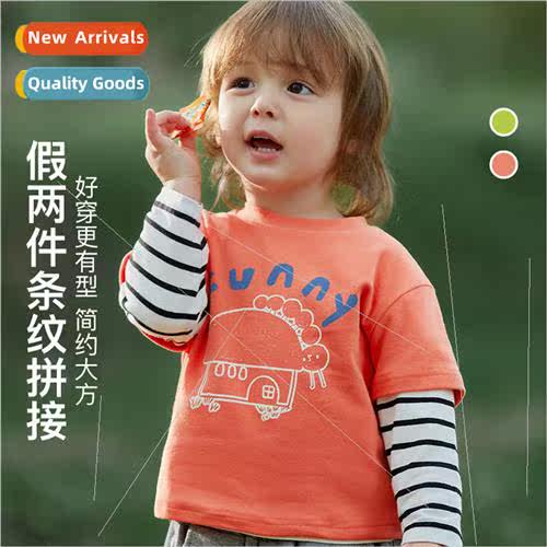 2024 Spring New Boys Letter Printed Tops Childrens False Two