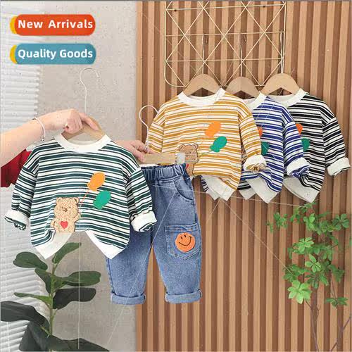 Boys and girls round neck between stripes long-sleeved T-shi