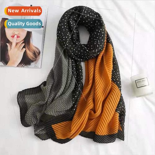 Pleated small polka dot scarf female spring and fall long se