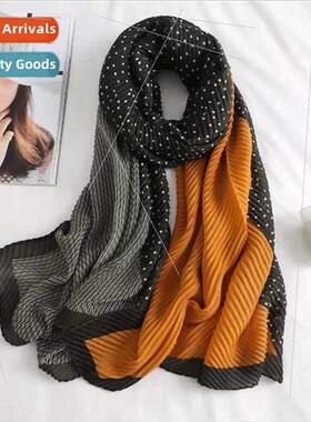 Pleated small polka dot scarf female spring and fall long se