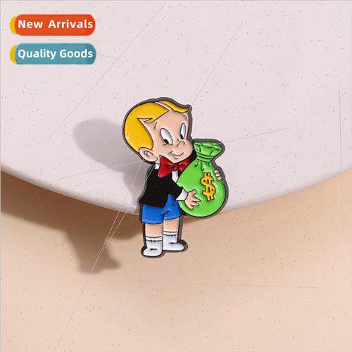 Cartoon boy money bag animation cartoon  metal badge student