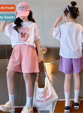 2023 new childrens clothing girls casual suit summer section