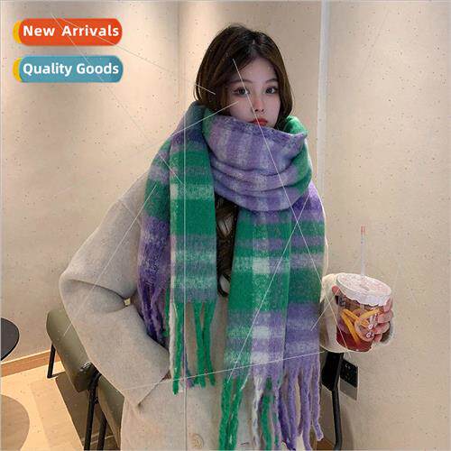 Rainbow plaid fall and winter imitation cashmere thick beard