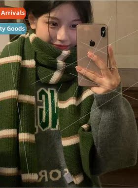 Korean  of the knitted wild college wind striped scarf femal