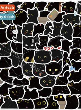 100 black cat stickers simple cartoon kitten phone case drip