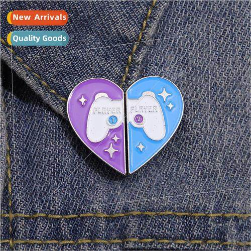 Color clashing game console brooch purple blue love sweet de