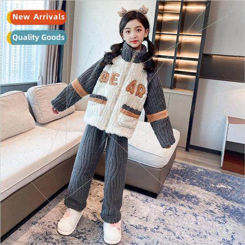 Girls facecloth pajamas fall and winter thickened warm coral