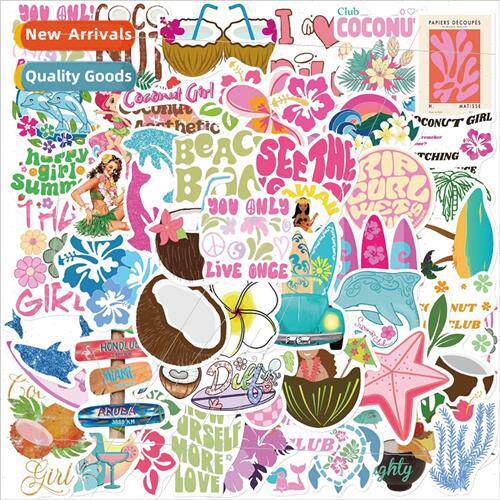 50 Coconut Girl Doodle Stickers Guitar Laptop ggage DIY Wate