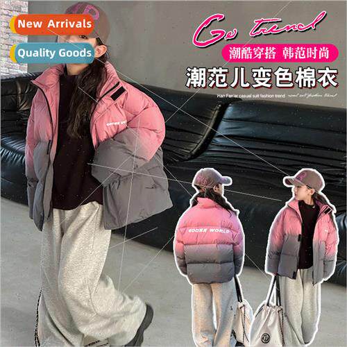 Girls cotton jacket 2023 new big children winter thickened w