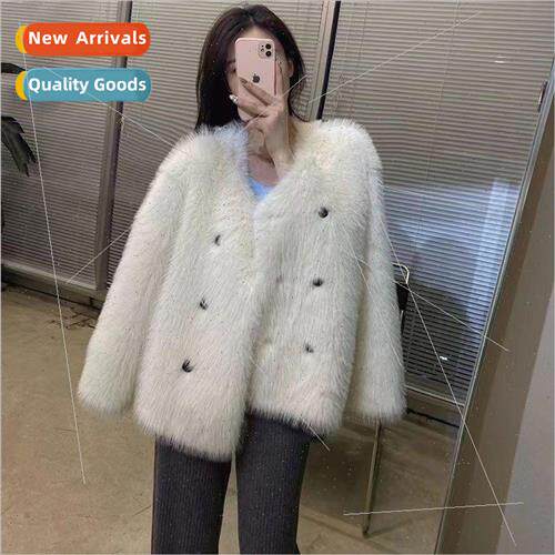2023 fall and winter new fur coat imitation fox hair loose v
