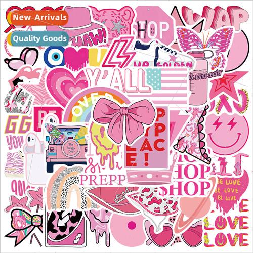 50 new pink girl heart Preppy doodle stickers luggage notebo