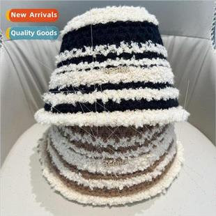 hat bucket female autumn winter Colorblocking and lambswool