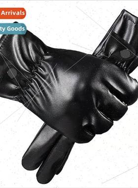 Leather gloves mens winter warm outdoor riding padded thicke