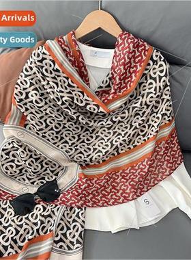 New cotton and linen printed silk scarf summer thin section