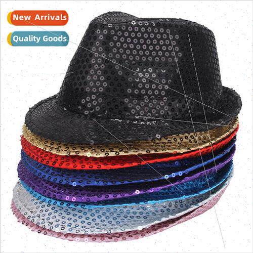 Sequin plaid jazz hat Stage props glitter cowboy hat sequin