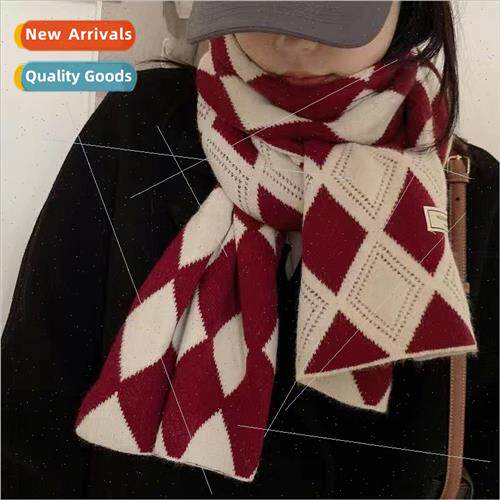 Scarf female winter double-sided diamond lattice knitted woo