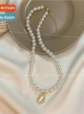 New cat eye stone pearl necklace light luxury niche collarbo