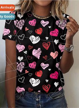 2023 Womens 3D Printed Short Sleeve Shirt Womens Valentines