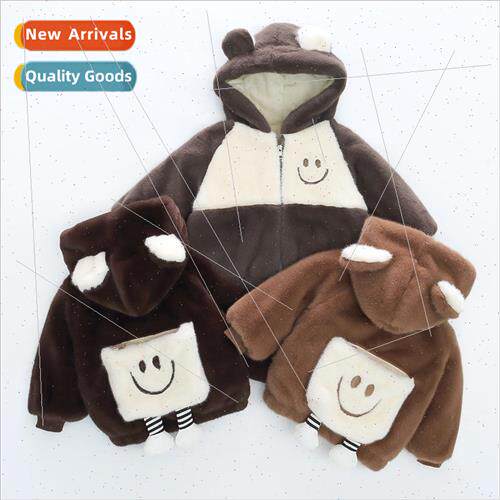 Boys leather baby cute cotton jacket thickened fur coat girl