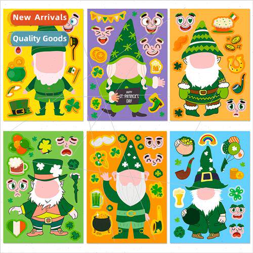 6/pack St. Patrick children cartoon face swap stickers paren
